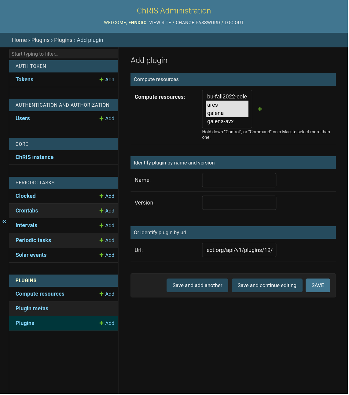 Add Plugin form in the Django Dashboard